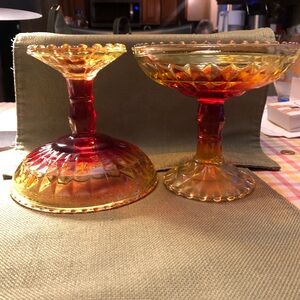 Vintage Amberina  Glass red yellow Compote Dishes (2)